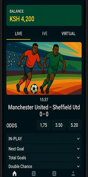Live betting interface on mCHEZA Kenya app