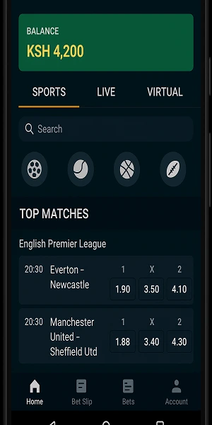 mCHEZA Kenya app home screen